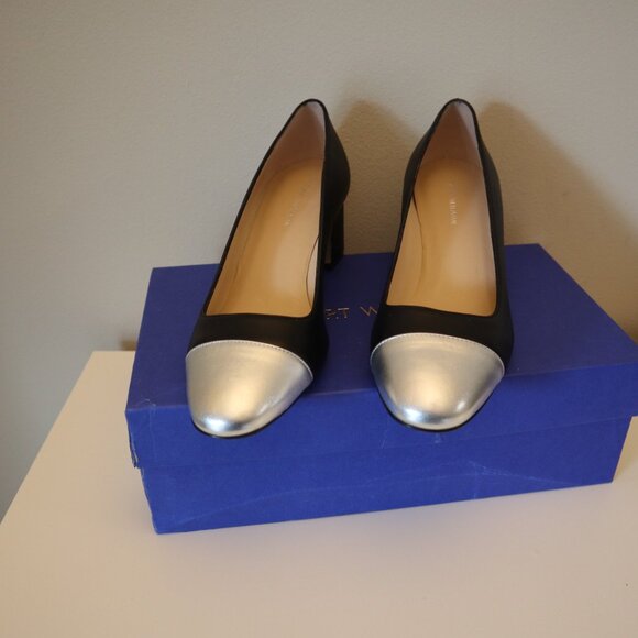 Stuart Weitzman Black Silver Leather Milla Pump New in Box Size 8